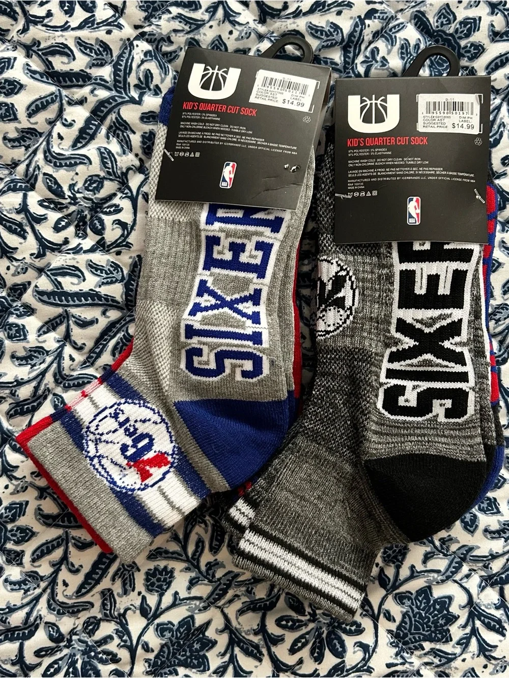 2 3 Packs Philadelphia Sixers 76ers Kids Quarter Cut Socks Shoe Size 4-9.5 New